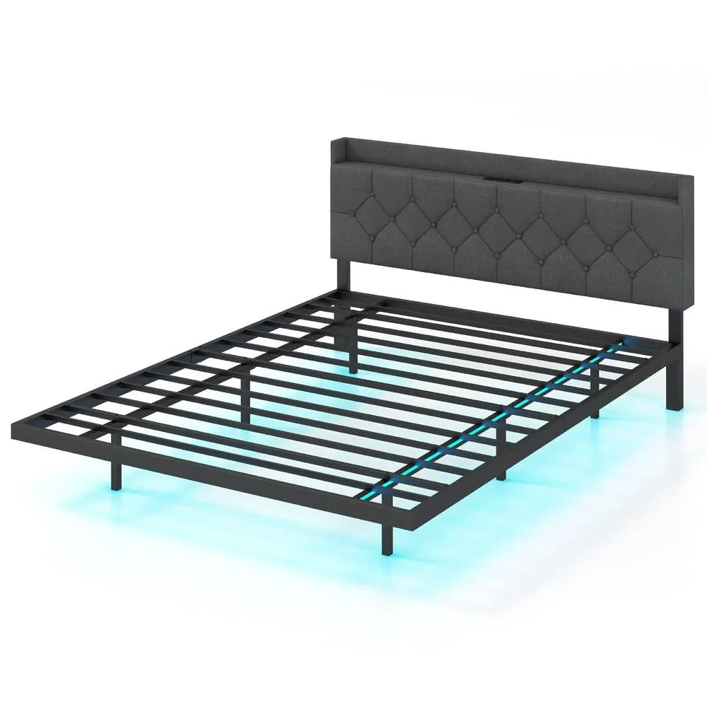 Costway King Size Modern Platform Bed Floating Bed Frame in Grey 3