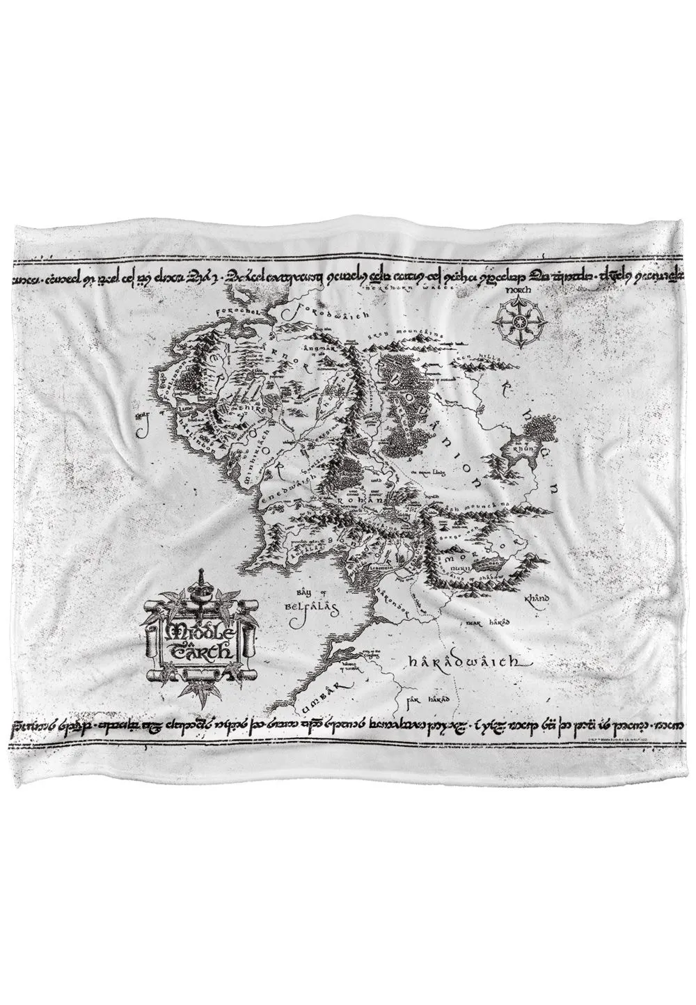 Lord of the Rings The Blanket, 152x127 cm White Middle Earth Map Silky Touch Super Soft Throw Blanket