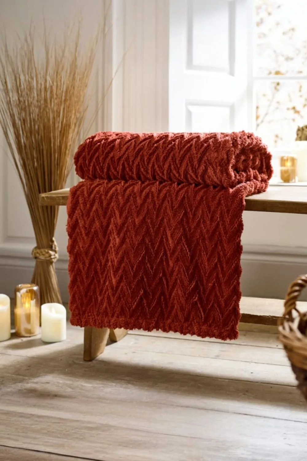 Deyongs Tadcaster Luxury Soft Chevron Throw - 140x180cm Warm & Soft Blanket in Terracotta