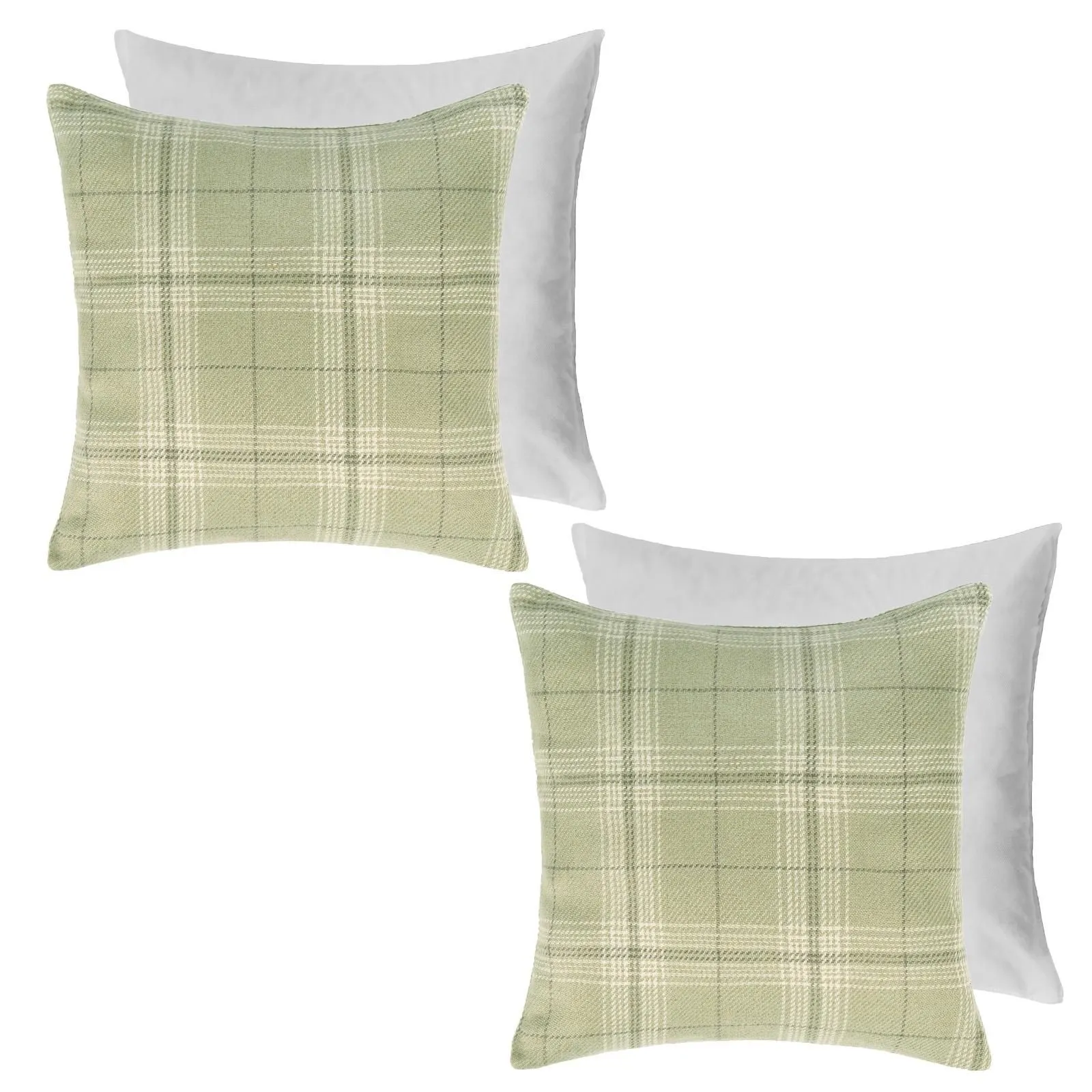 OHS 2 Pack Woven Check Filled Cushions Printed Soft in Light Green