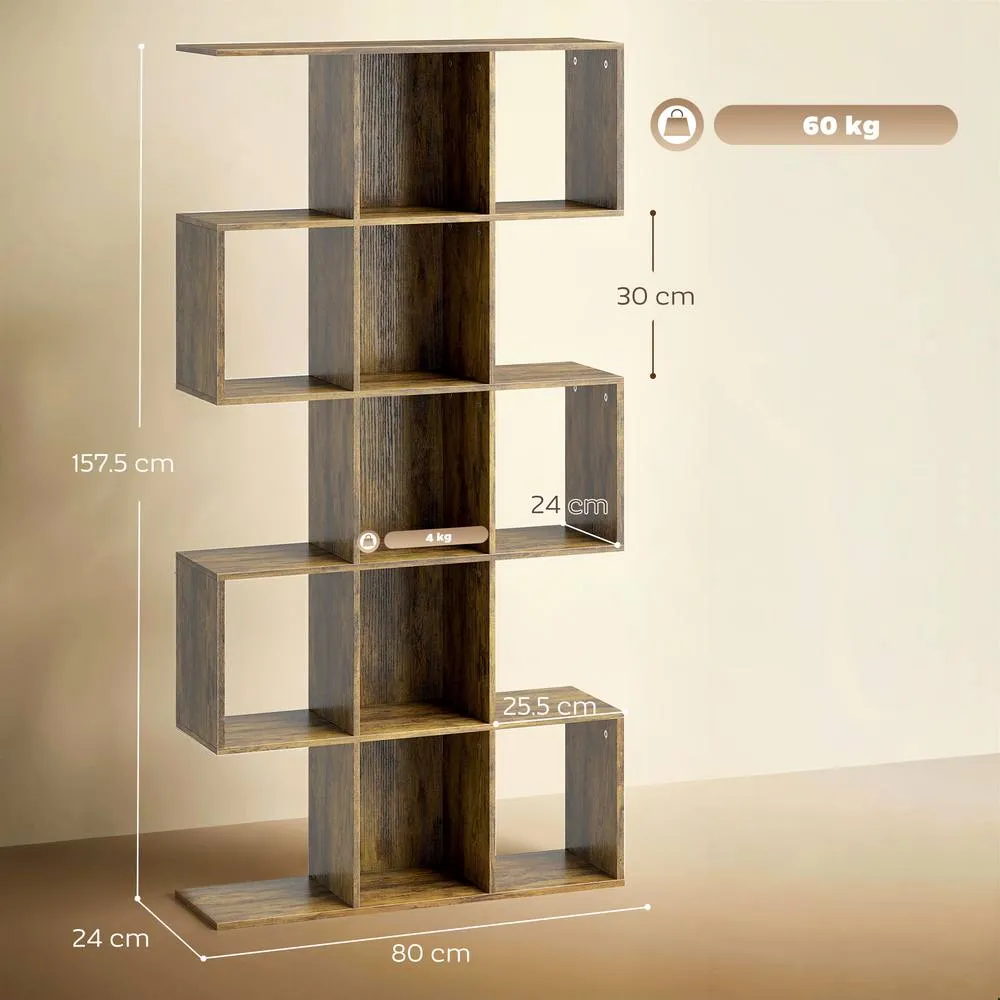 HOMCOM Geometric Bookshelf, 5-Tier S Shaped Bookcase in Brown 3