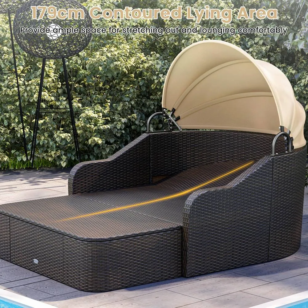 Costway Patio PE Rattan Daybed with Retractable Canopy in Beige 3