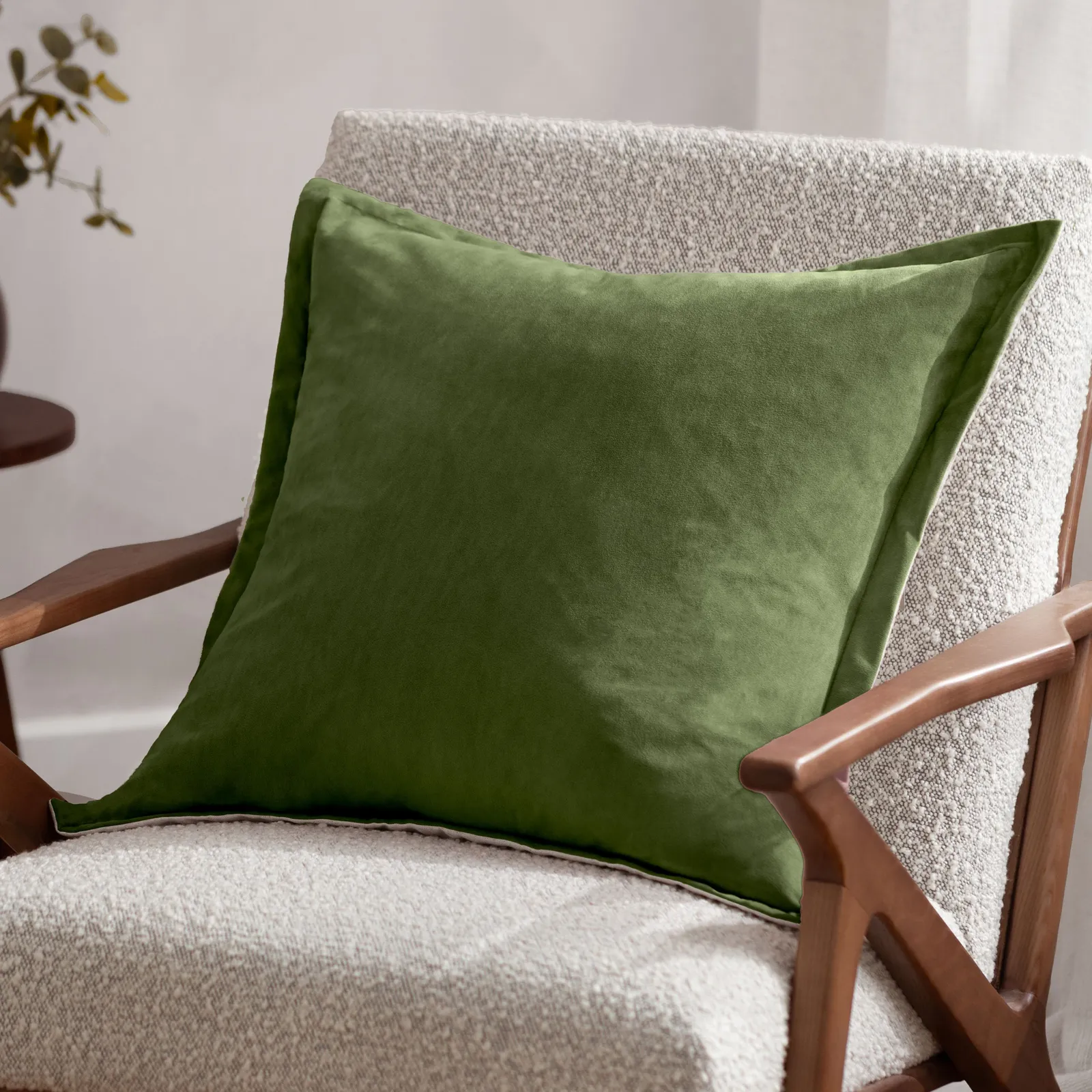 Yard Merton Velvet Cushion in Dark Olive 1