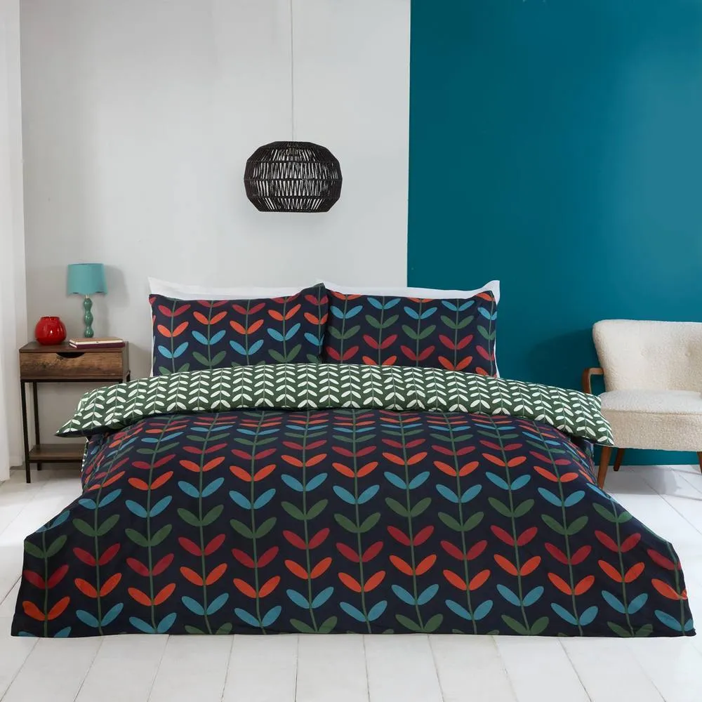 Rapport Home Jules Floral Microfiber Reversible Duvet Cover Set with Pillowcase in Navy 1