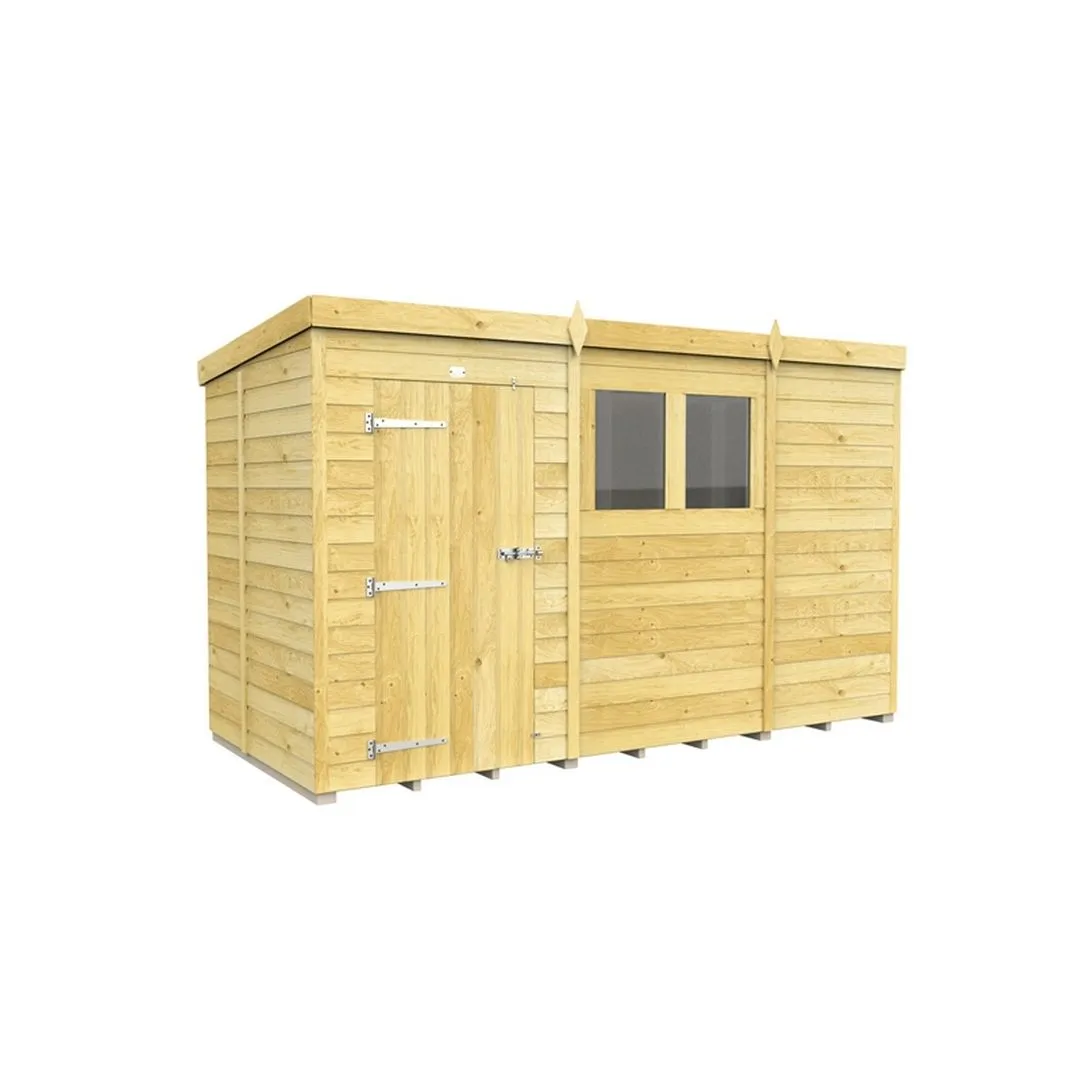 Buttercup Farm 11 x 5 Feet Pent Shed - Single Door W/ Windows - L147 x W329 x H201 cm in Brown