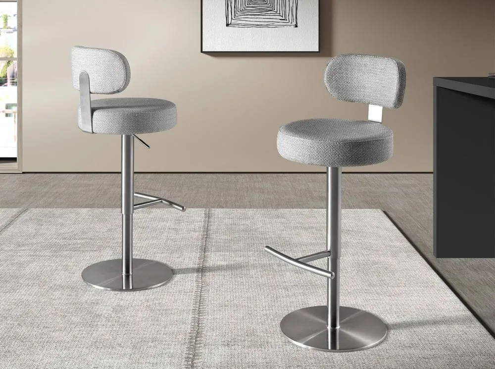 Angel Cerda Marbled-Fabric Swivel Bar Stool in Light Grey 5
