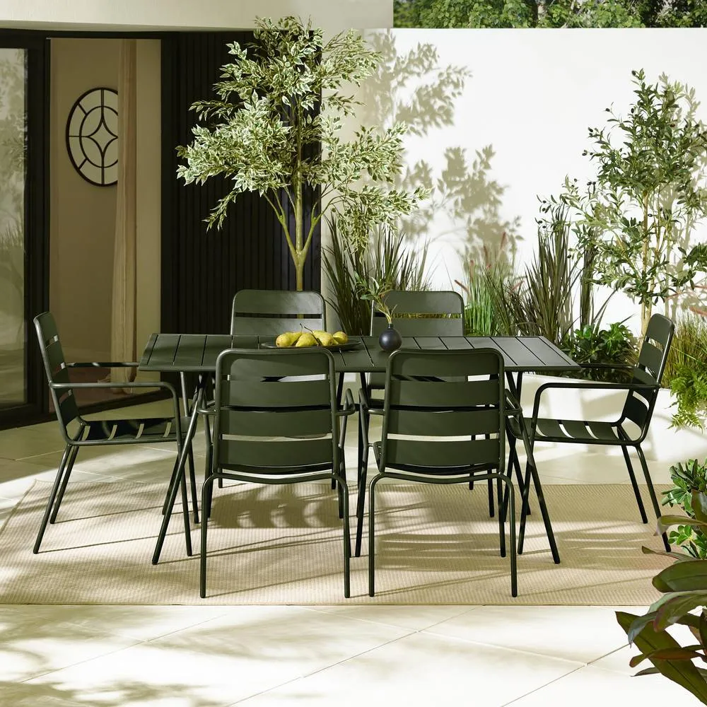 FurnitureboxUK Furniturebox UK Leros Metal 6 Seat Garden Dining Set in Green 3