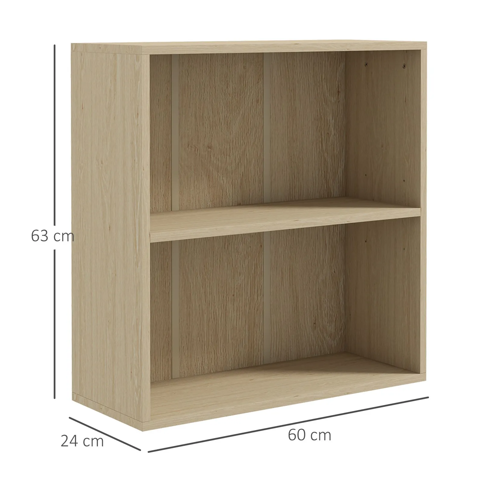 HOMCOM Bookshelf Display Storage Shelf with 2 Compartments for Study in Natural 3