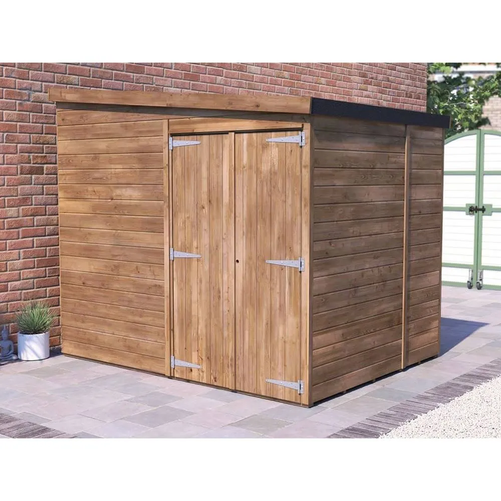 Dunster House Wooden Bike Shed Storage 2.4x1.8m 15mm Pent Roof Plus Overlord Modular in Brown 4