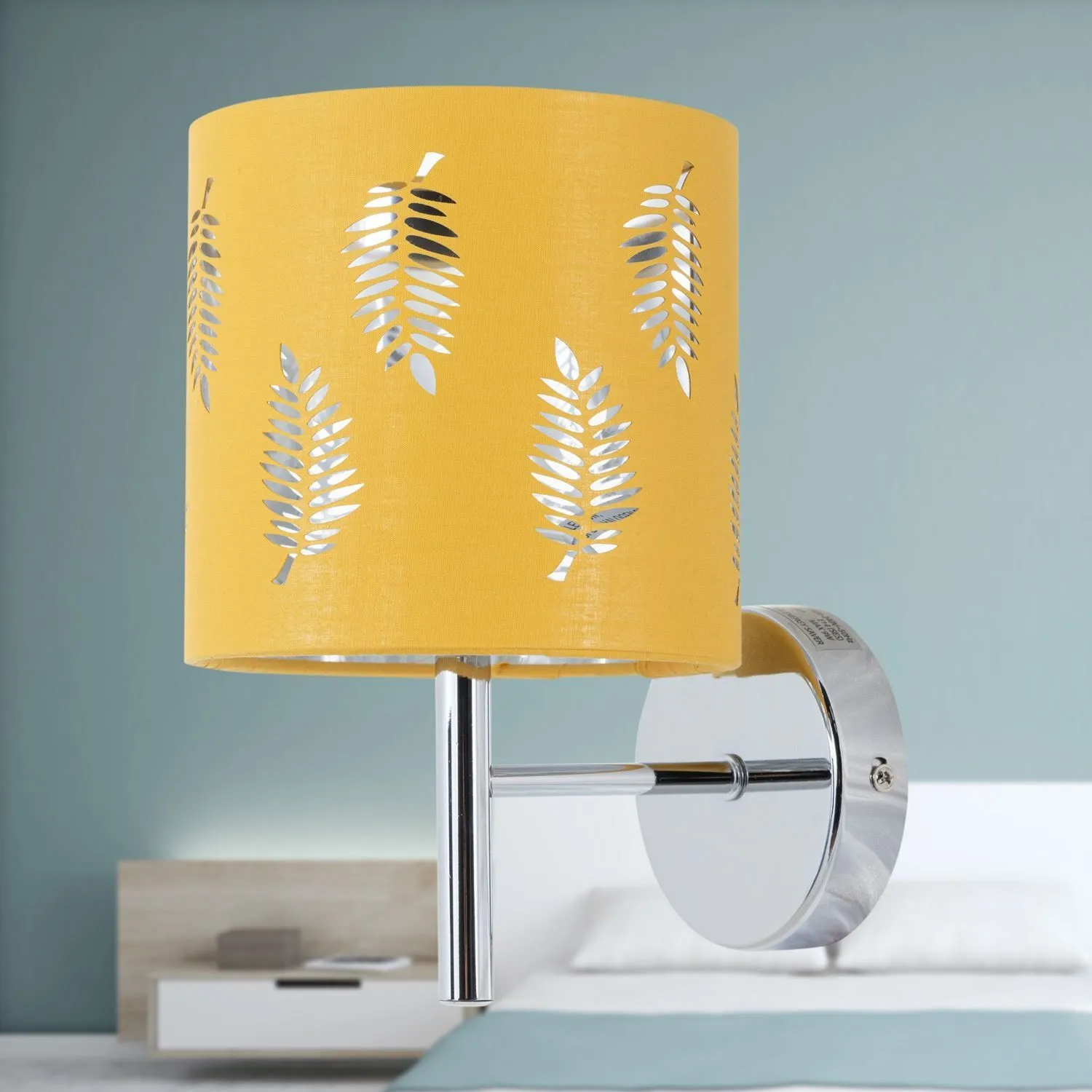 First Choice Lighting Brea - Chrome Wall Light with Ochre Fern Shade in Silver 3