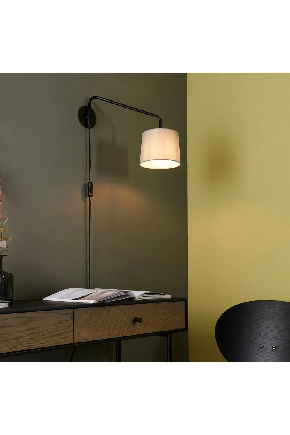 Netlighting Carlson 1 Light Wall Light Matt Black & Light Grey Cotton Mix E14 4