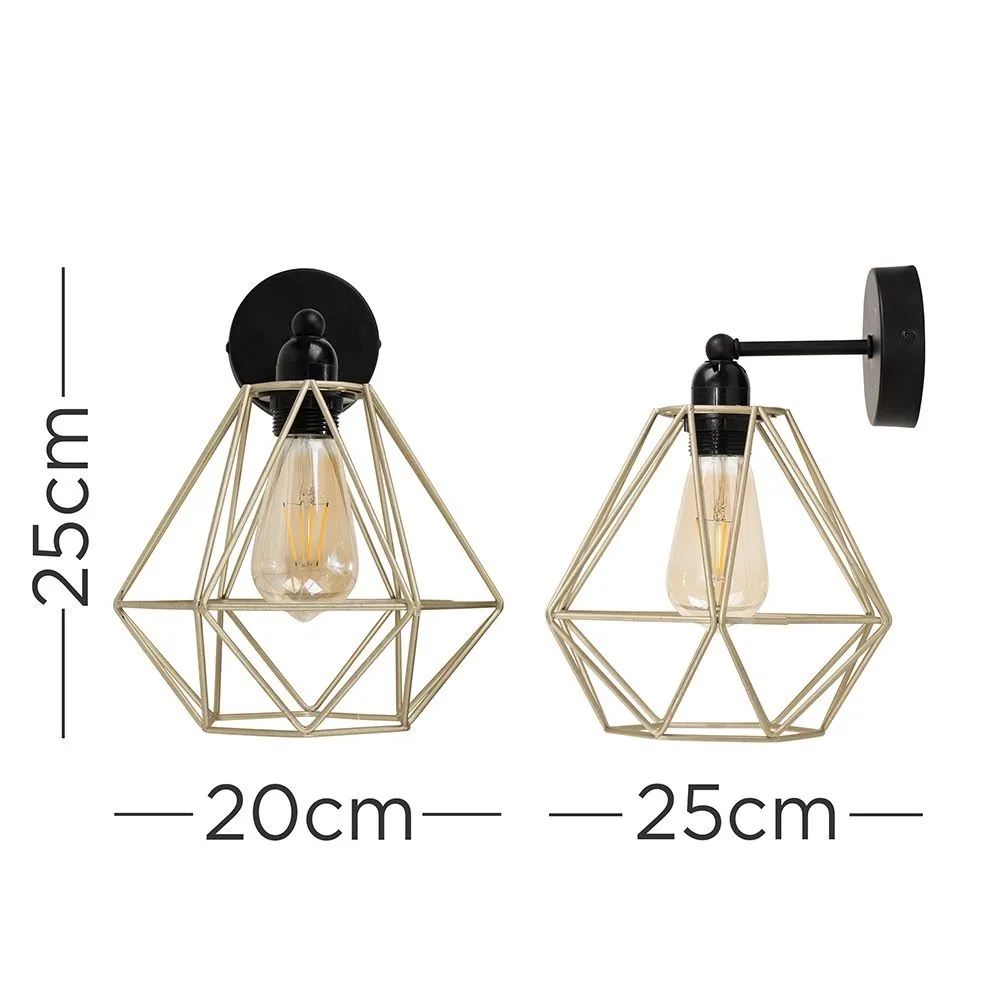 ValueLights Diablo Industrial Black & Gold Indoor Wall Light Fitting 6