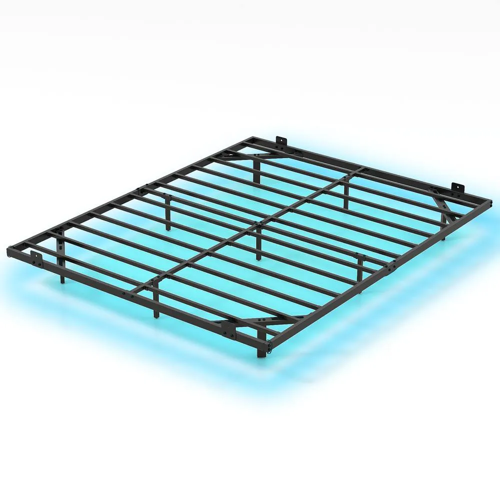 Costway King Size Floating Bed Frame w/ LED Lights Modern Metal Platform Bed in Black