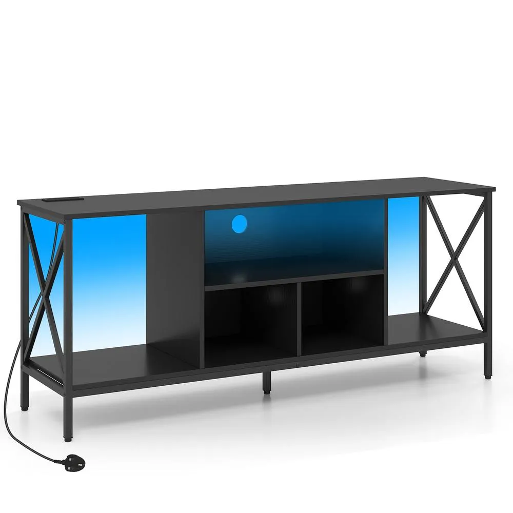 Costway TV Stand LED Lights for 65 Inch TV Power Outlets in Black