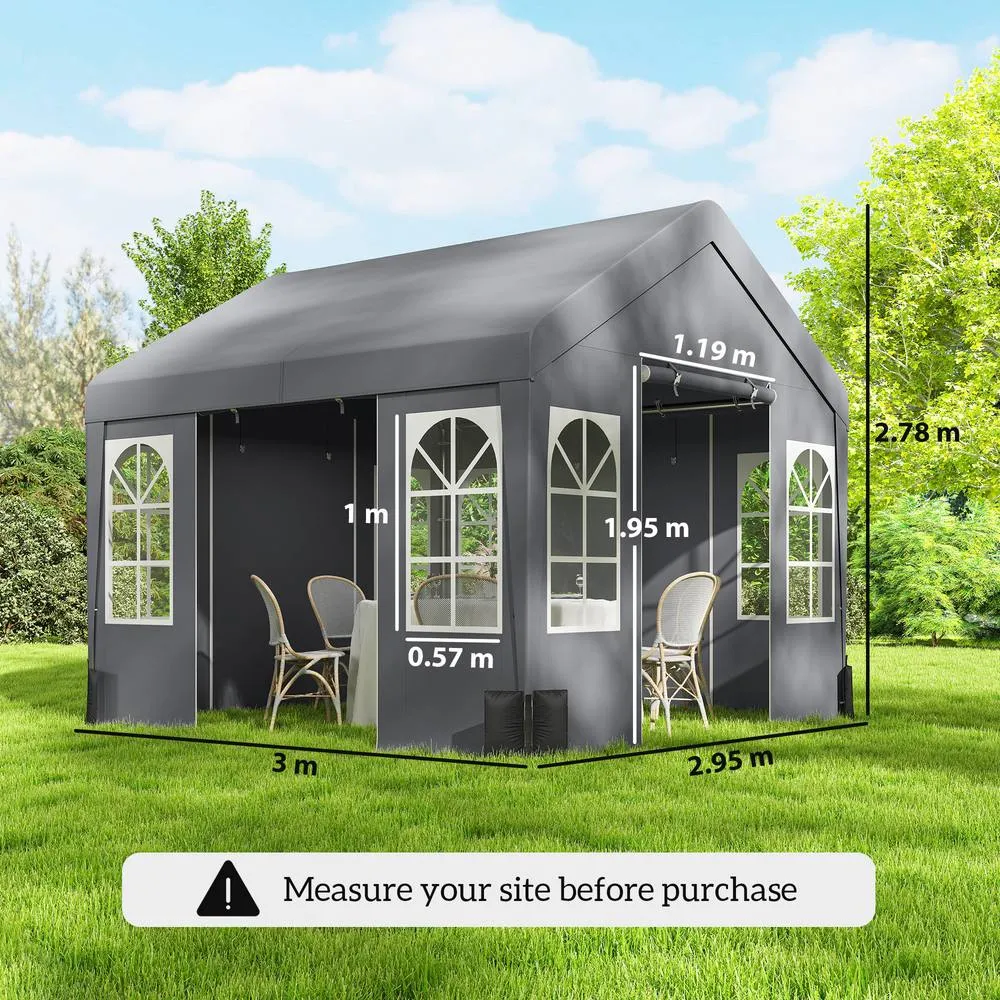 OUTSUNNY 3 x 3 m Party Tent, Outdoor Canopy Tent with Sidewalls in Grey 3