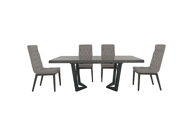 Palazzo 200cm Extending Dining Table in Silver Birch with 4 Capitonne Buttoned Chairs - Scarlet Silver