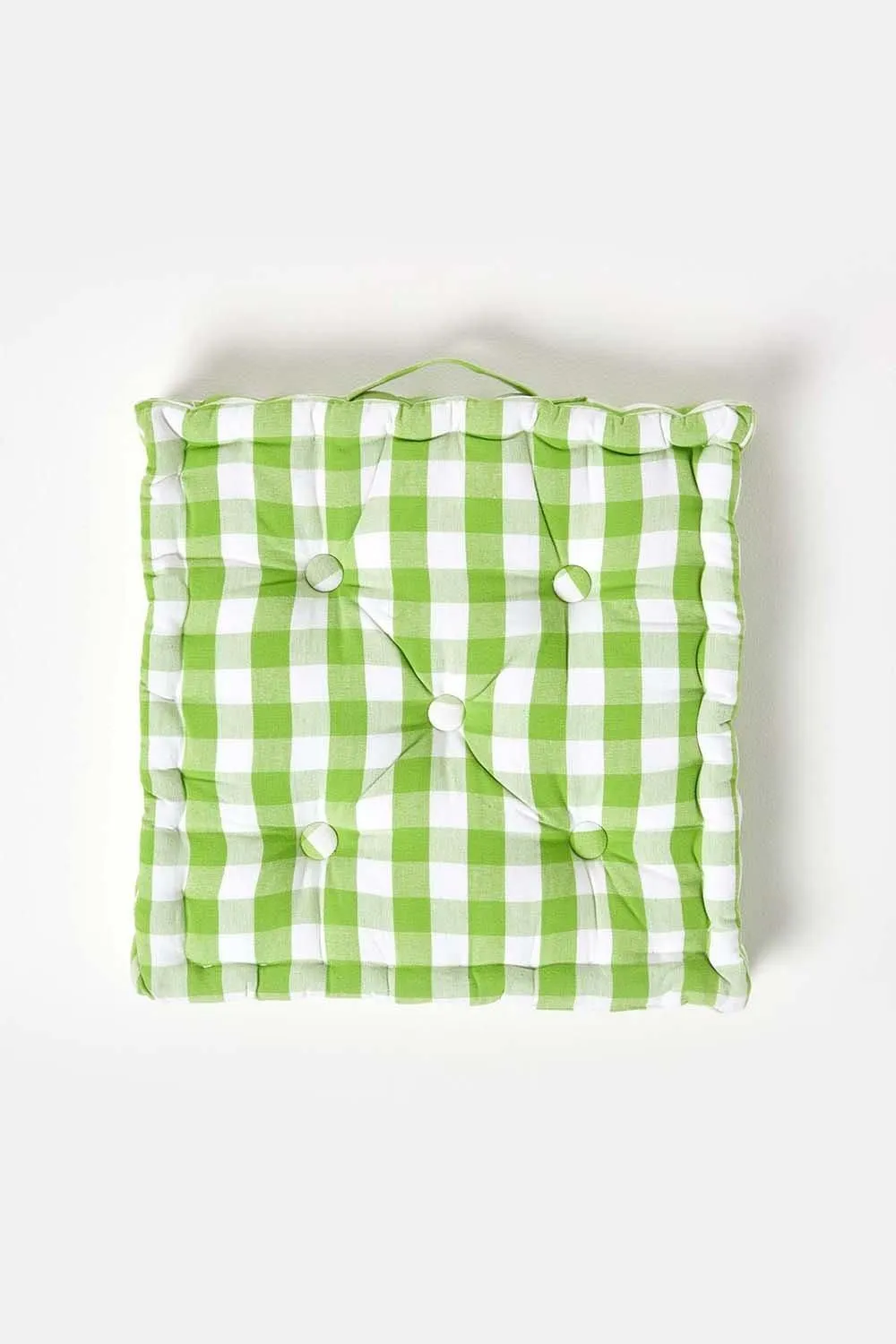 Homescapes Block Check Cotton Gingham Floor Cushion in Green 3