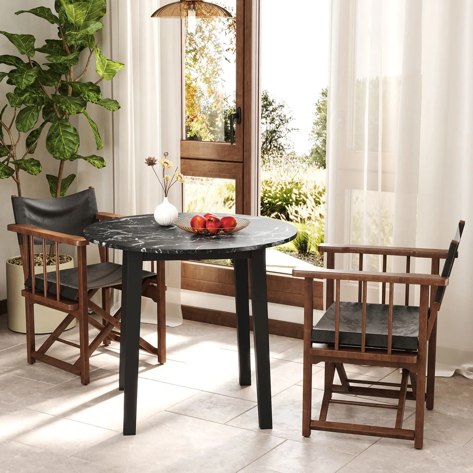 Costway Round Dining Table 35" Kitchen Table w/ Rubber Wood Legs in Black 4