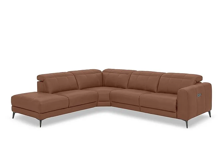 Ezra Leather Power Recliner Chaise End Left Hand Facing Corner Sofa with Power Headrests - Butterscotch - Sofas and Armchairs - In Time for Christmas