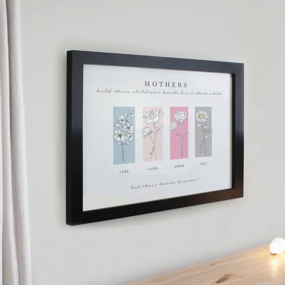 Personalised Birth Flower Family of 4 Framed Print 2