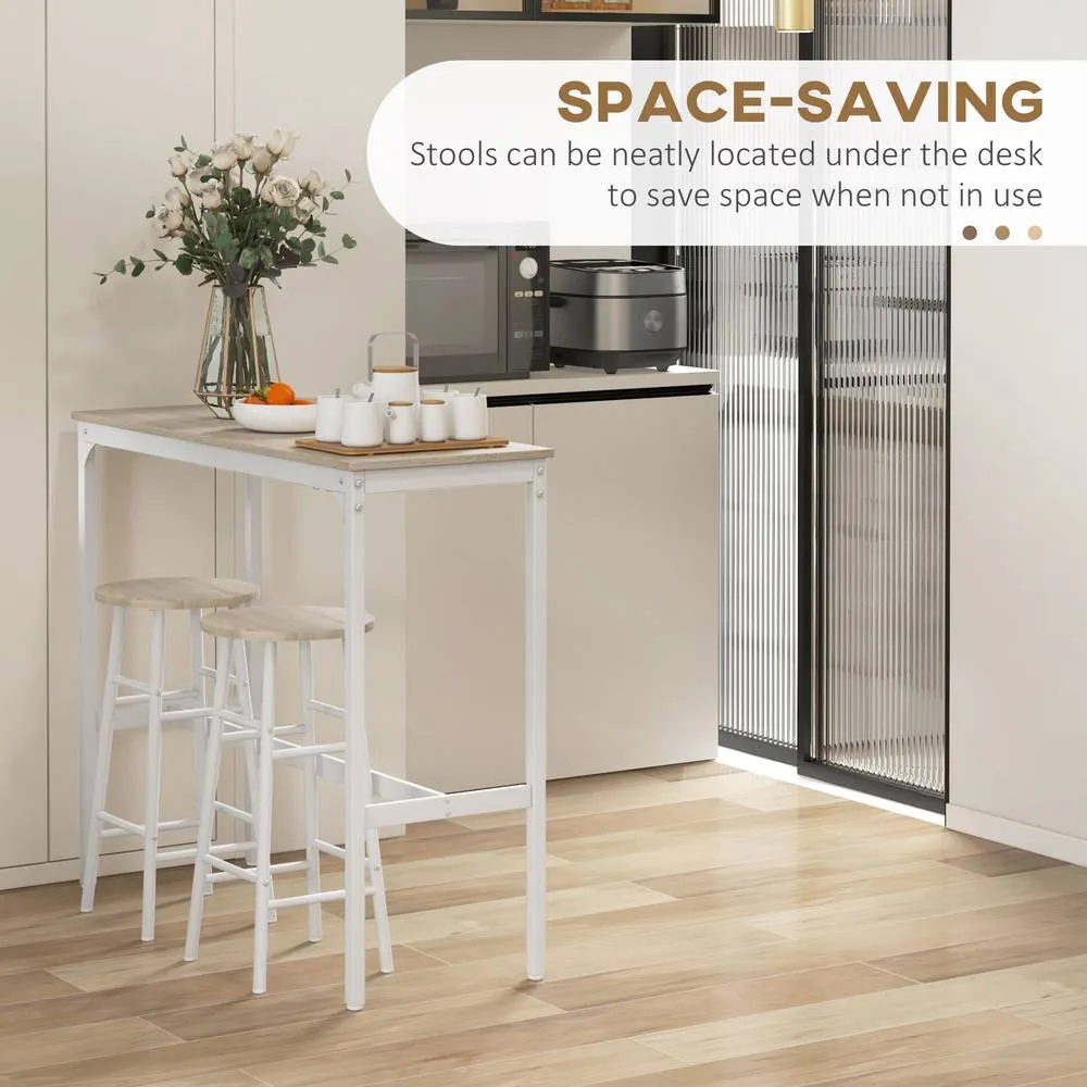 HOMCOM 3 Piece Bar Set, Industrial Kitchen & Chair Set Oak in White 5