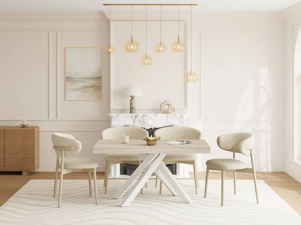 Vente-unique Extendable Dinner Table for 6 To 10 People In MDF & Metal in Beige