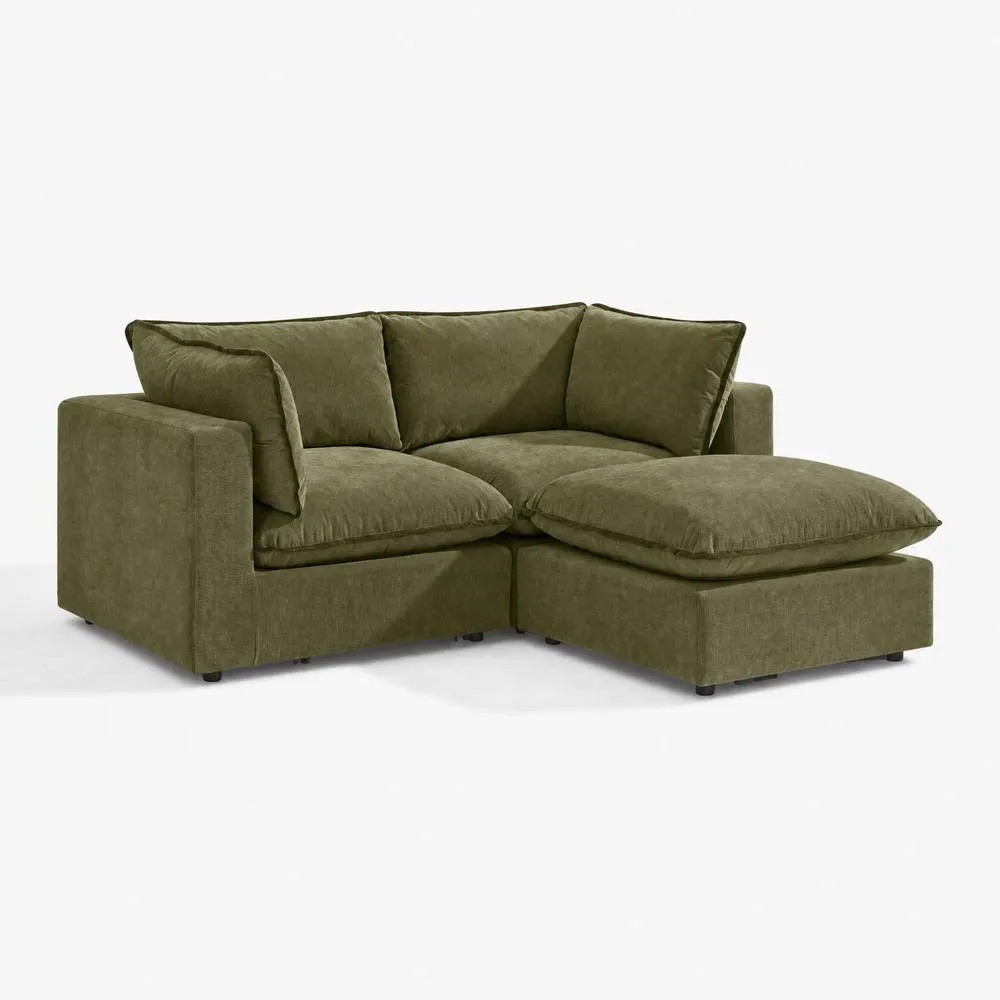 FurnitureboxUK Echo Linen-Look Fabric 2 Seater Modular Chaise Sofa in Green 6