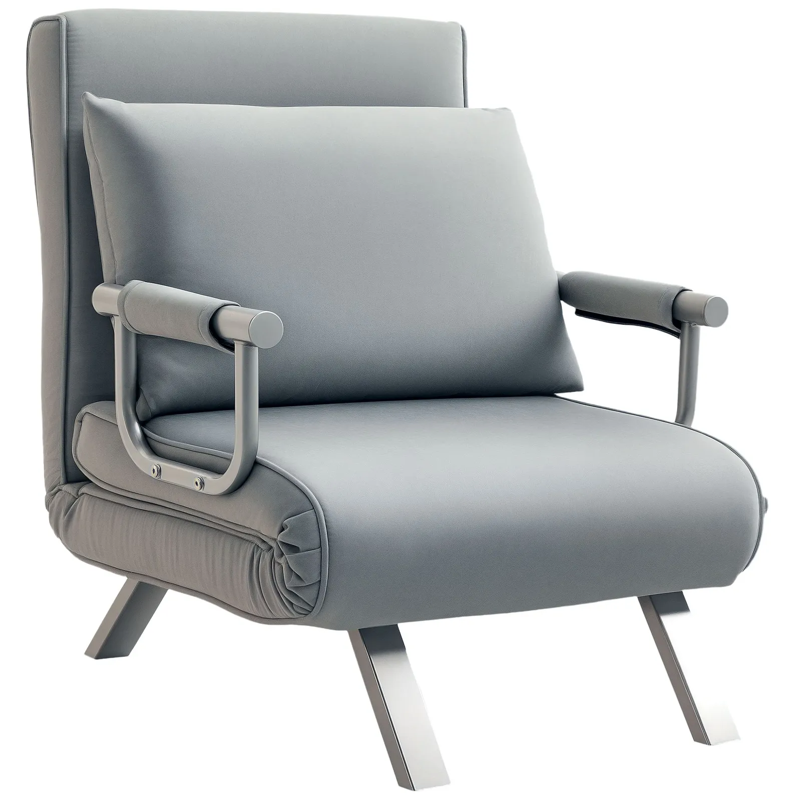 HOMCOM Single Folding 5 Position Convertible Sleeper Chair Bed in Light Grey 2