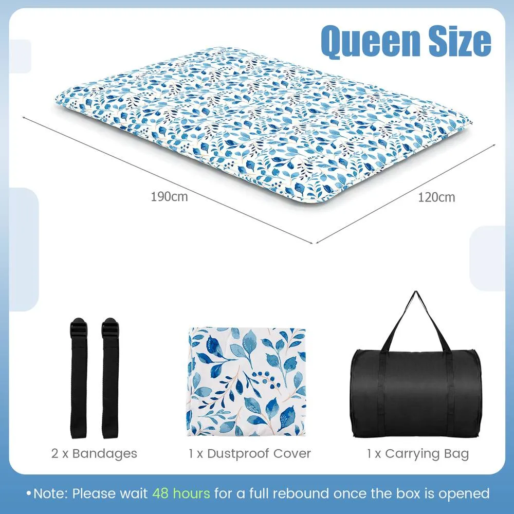 Costway Japanese Floor Mattress Roll up Futon Tatami Mat W/ Washable Cover in Blue 2