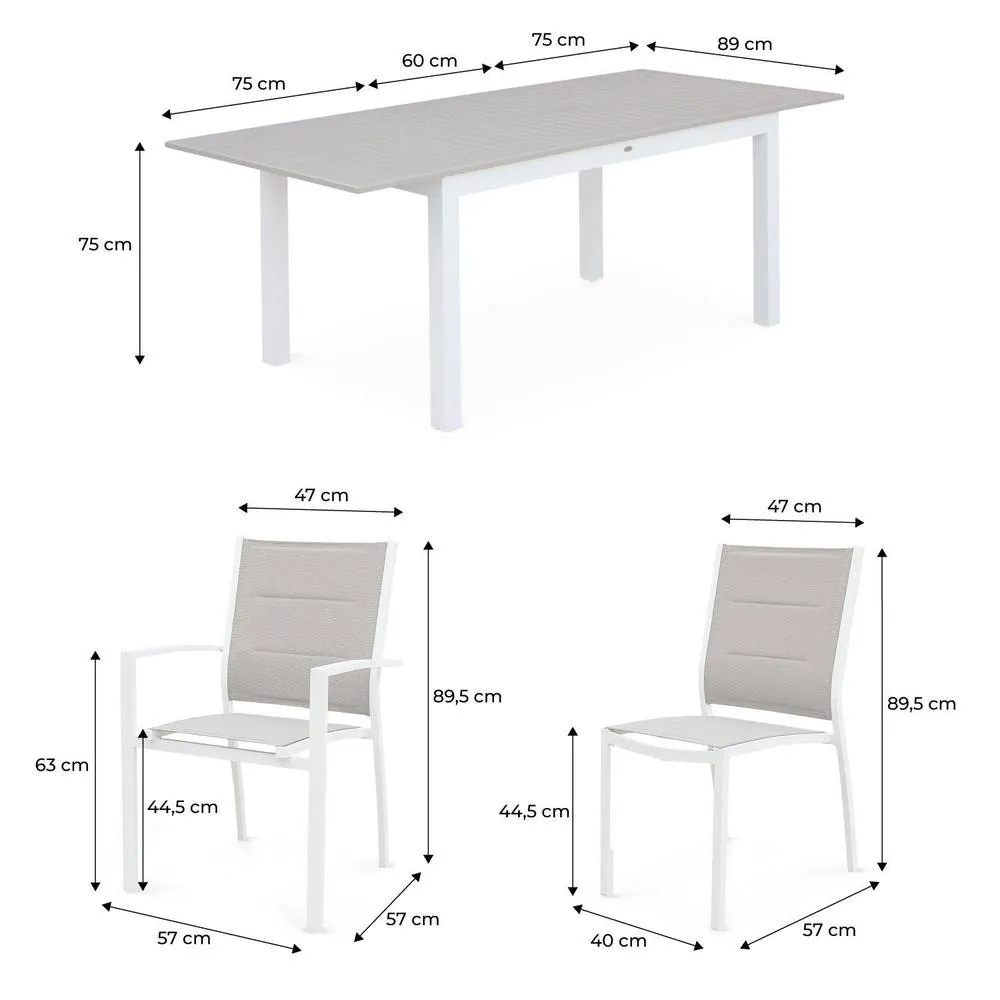 sweeek 6-seater Extendable Aluminium Garden Table With Chairs in White 5