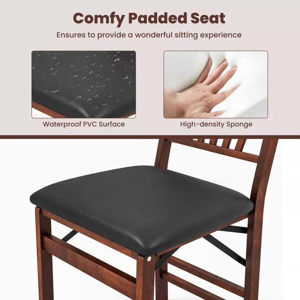 Costway Set of 2 Folding Chair Padded Kitchen Dining Seat Portable Upholstered High Back in Brown 5
