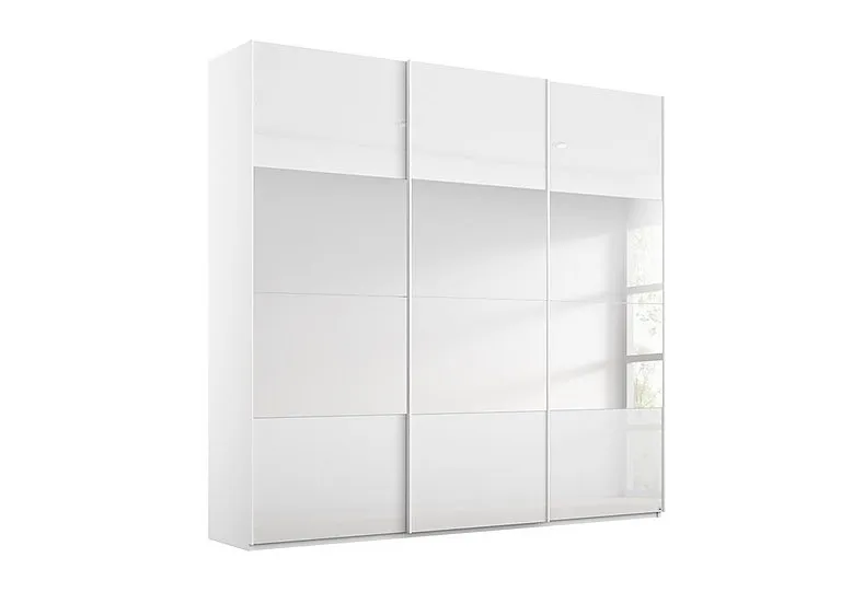 Formes Glass 3 Door Sliding Wardrobe with Horizontal Mirrors - White/White Front