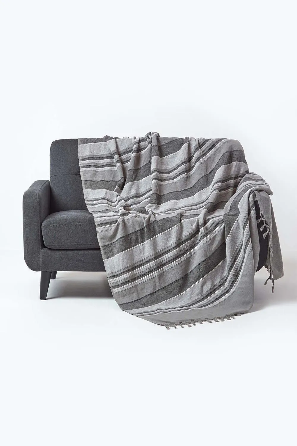 Homescapes Cotton Morocco Striped Throw in Grey