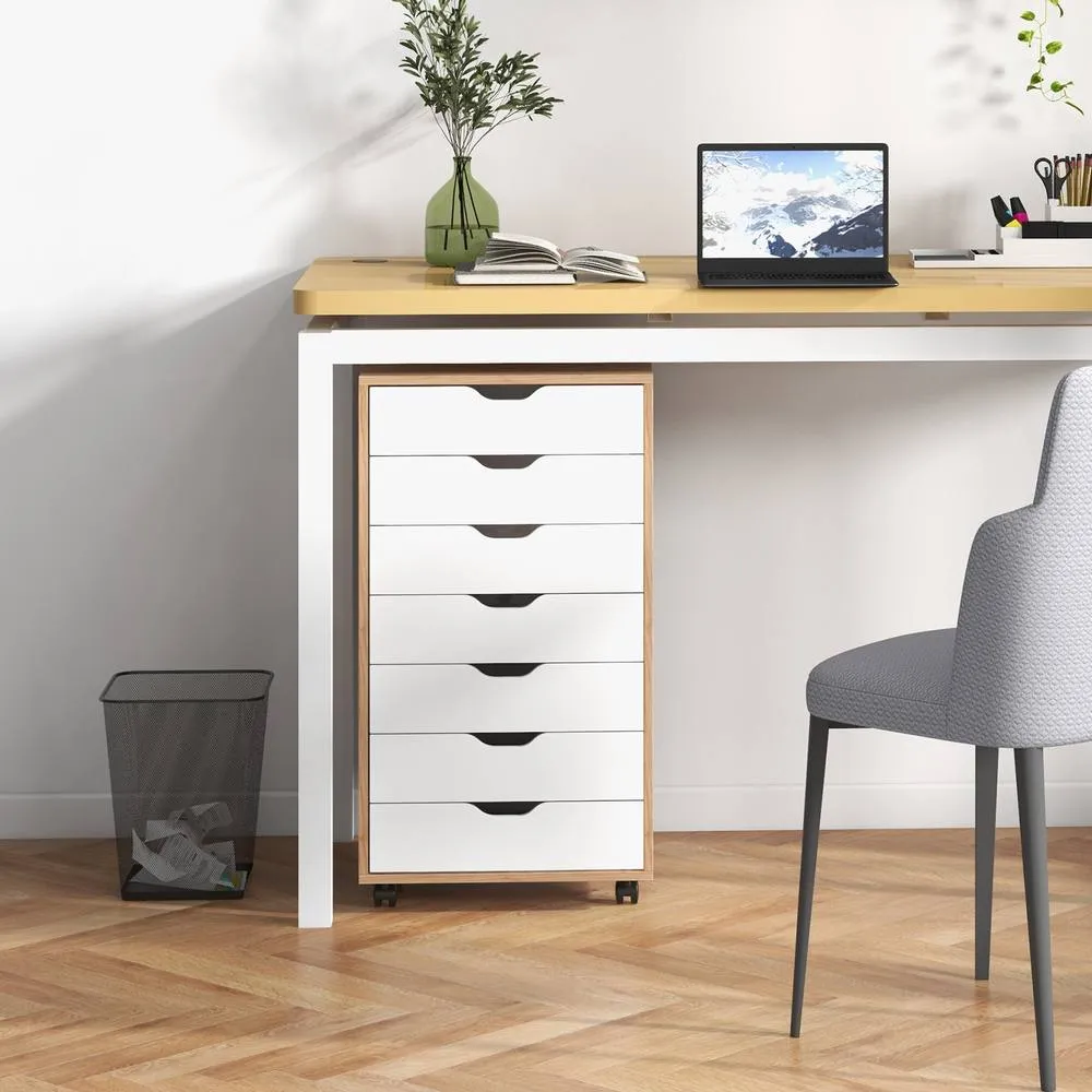 Costway 7-Drawer Storage Cabinet Mobile File Organizer Filing Dresser Chest in Natural 3