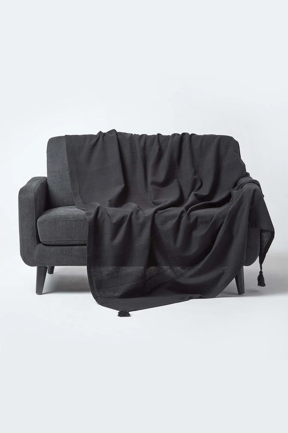 Homescapes Cotton Rajput Ribbed Throw in Black