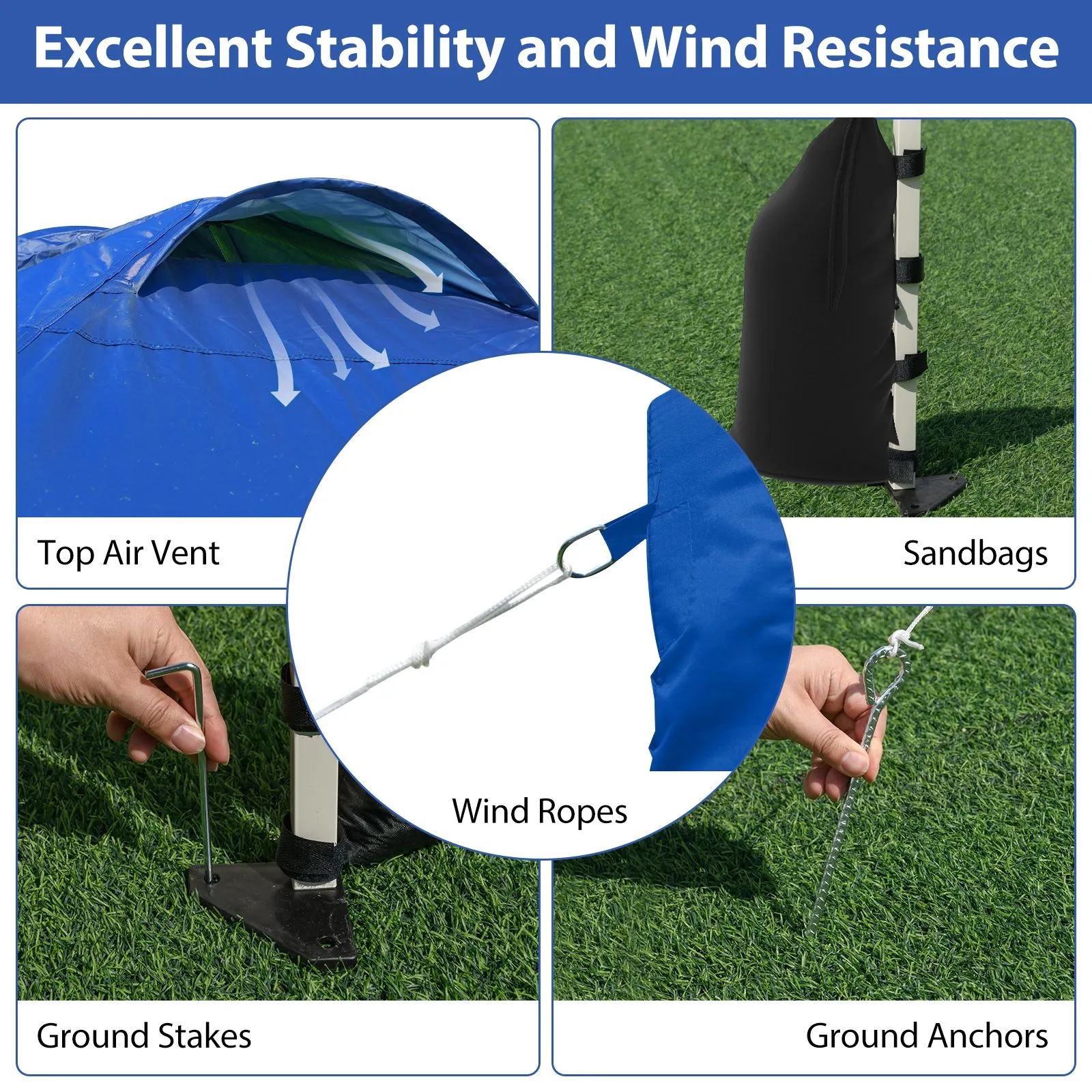 Costway 300 x 300 cm Pop up Canopy Tent w/ 1 Sidewall & Wheeled Bag in Blue 6