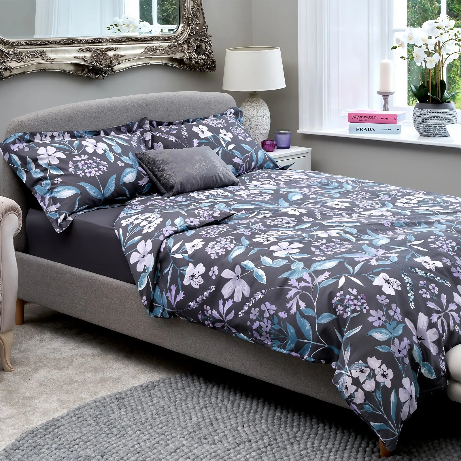 The Willow Manor Egyptian Cotton Sateen 300 Thread Count King Duvet Set Kaleidoscope Floral