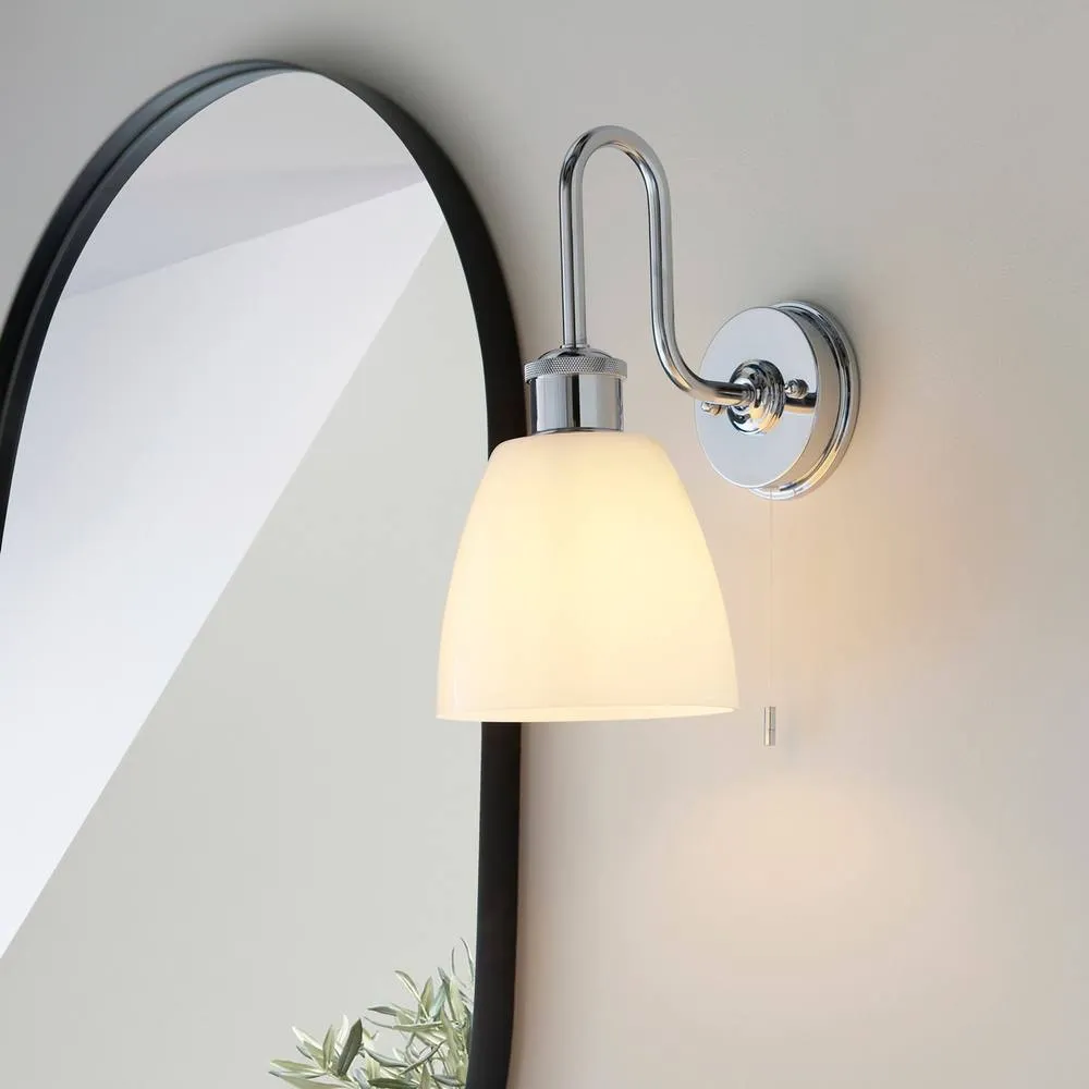 Netlighting Piper Bathroom Wall Lamp Chrome Plate Gloss Opal Glass 1x E27 in Silver 2