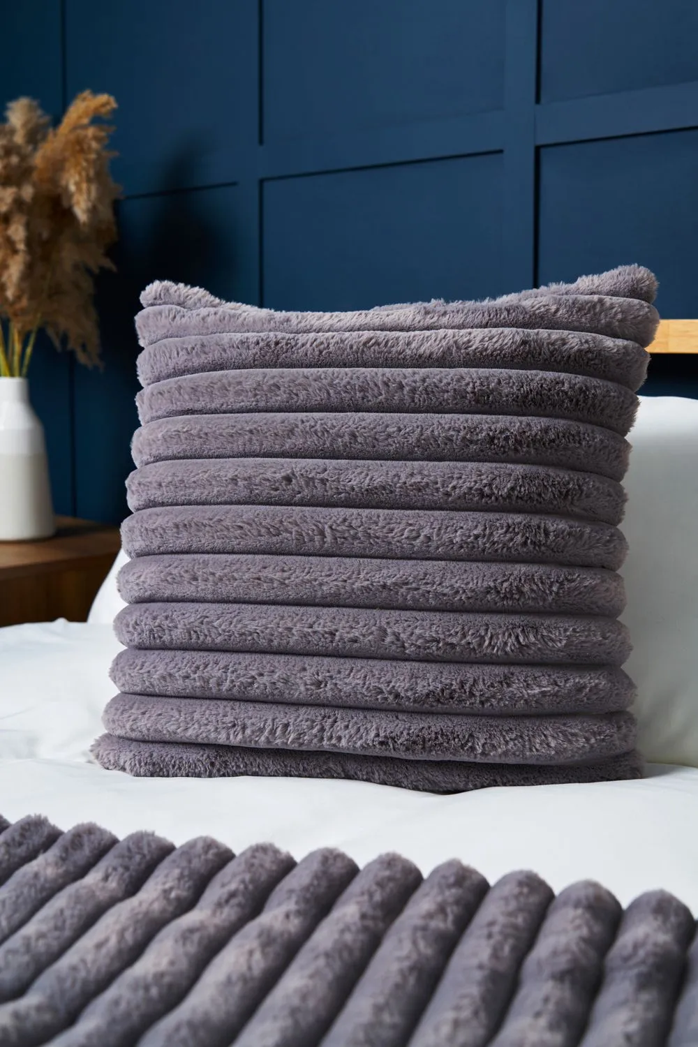 BHS Jumbo Cord with Plain Velvet Backing Cushion in Grey 1