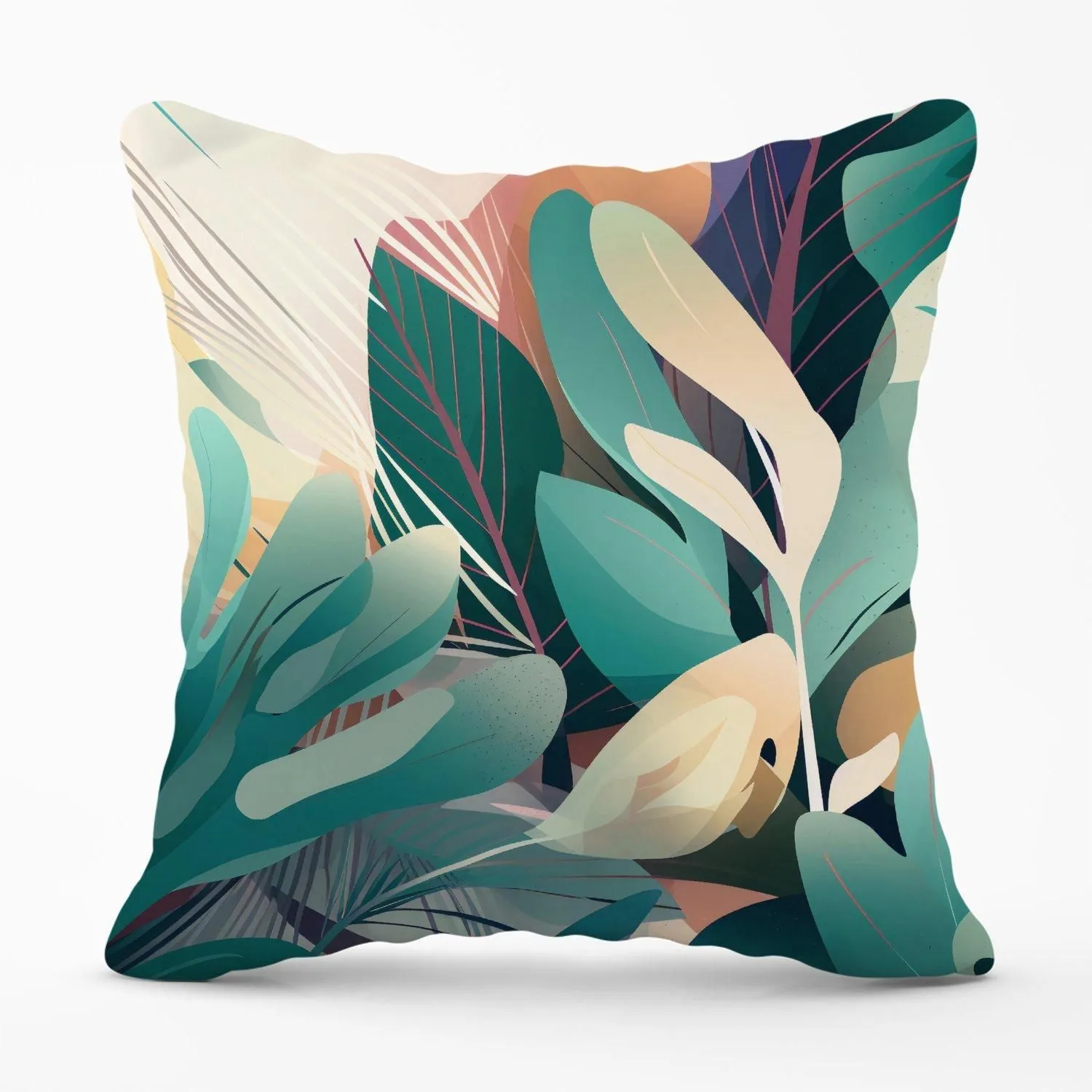 Warren Reed - Designer Abstract Tropical Leaves Outdoor Cushion in Green