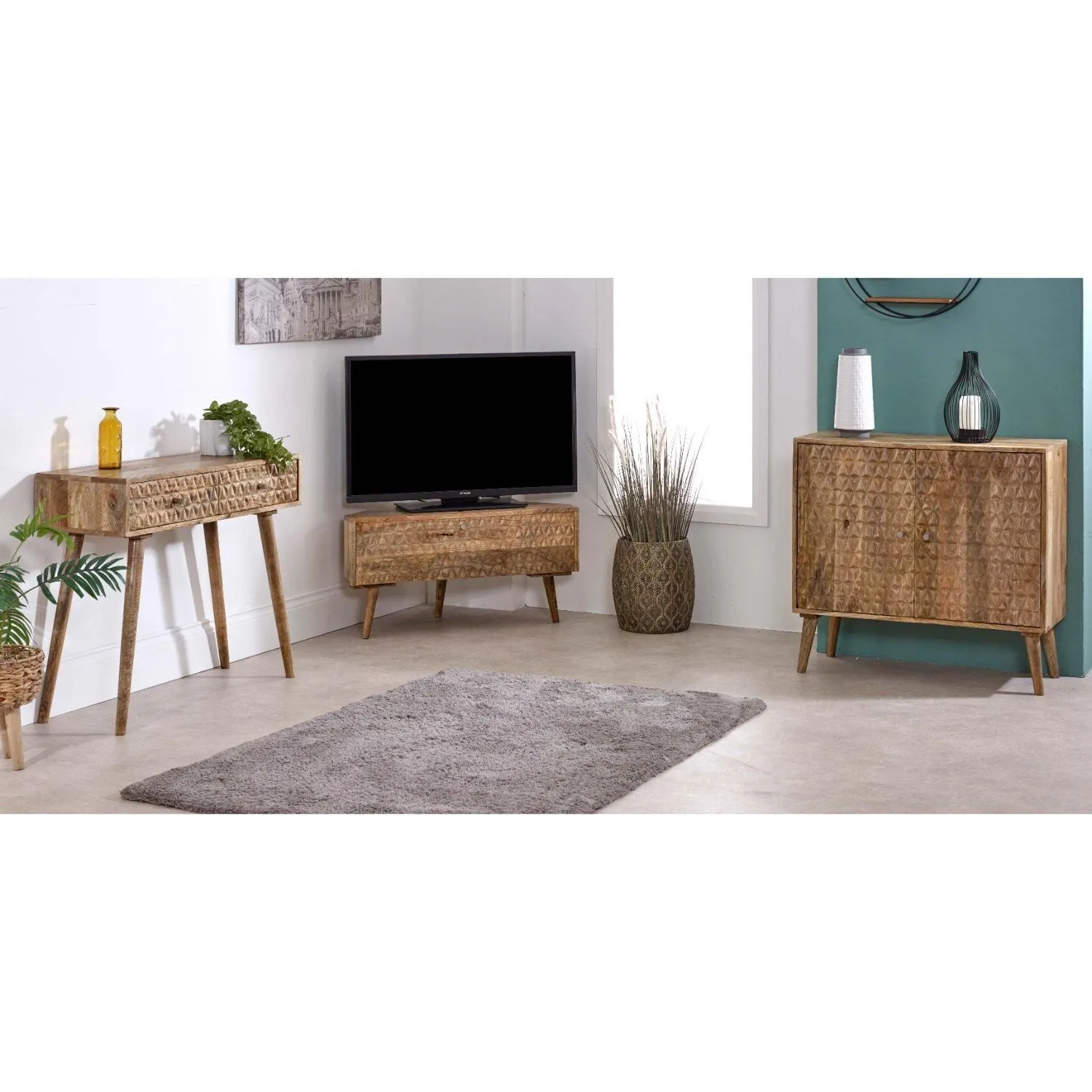 IH Design Ryleylight Light Mango Wood Console Table with 2 Drawers in Natural 4