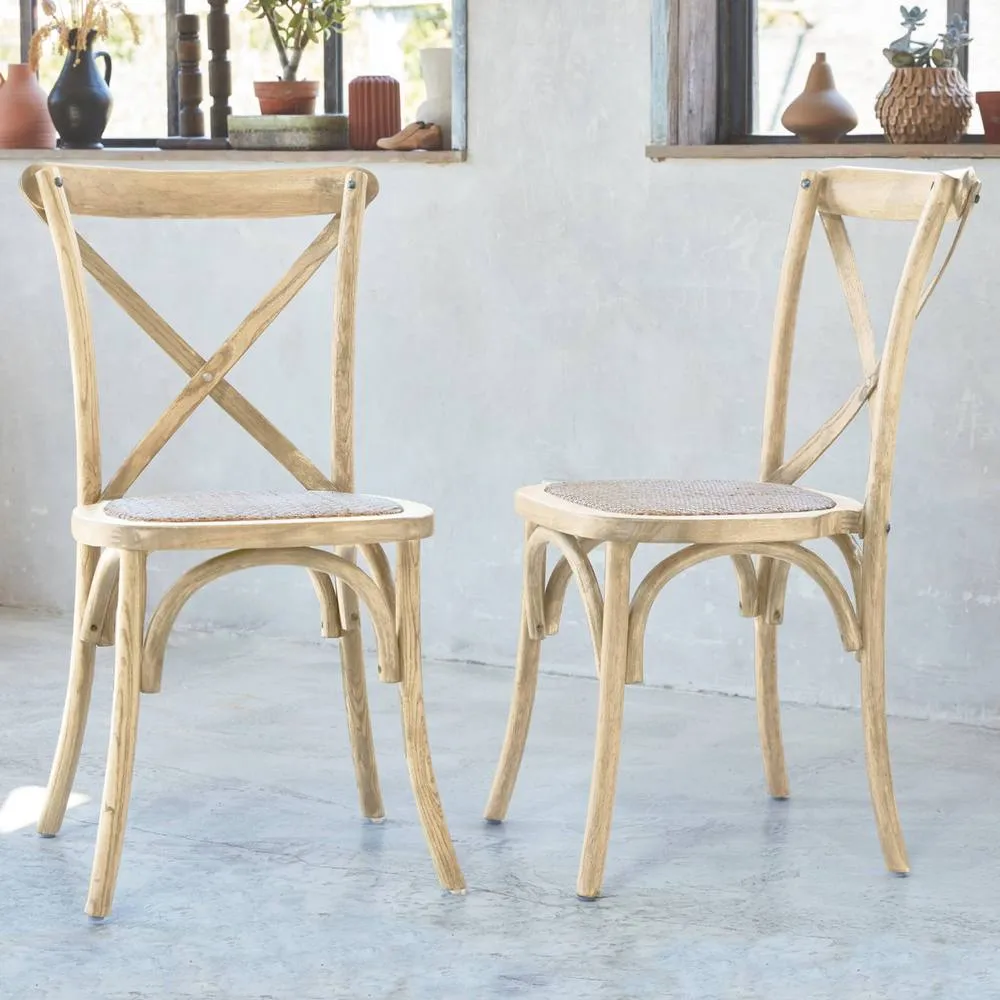 sweeek Set of 2 Vintage Wooden Bistro Chairs in Beige 4