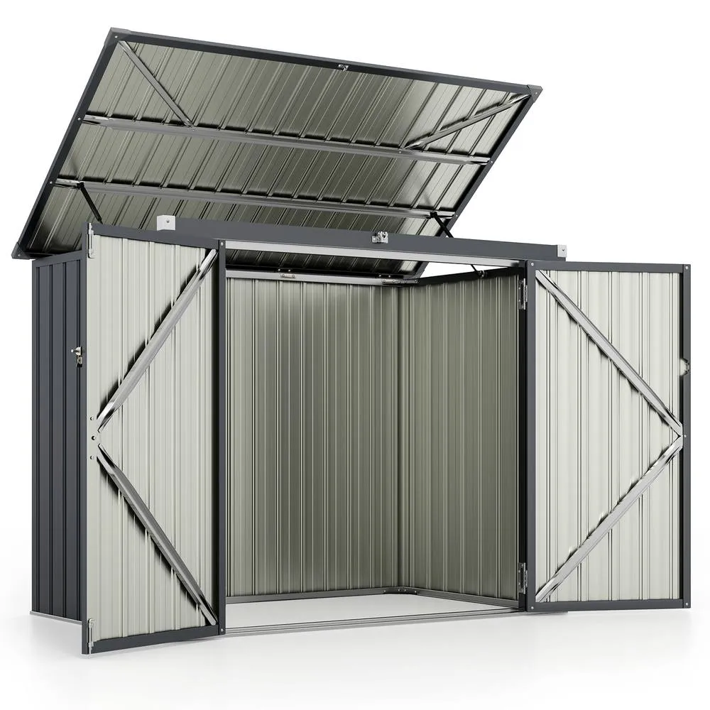 Costway Outdoor Trash Can Storage Shed Large Lockable Garden Shed w/ 2 Doors in Dark Grey 3
