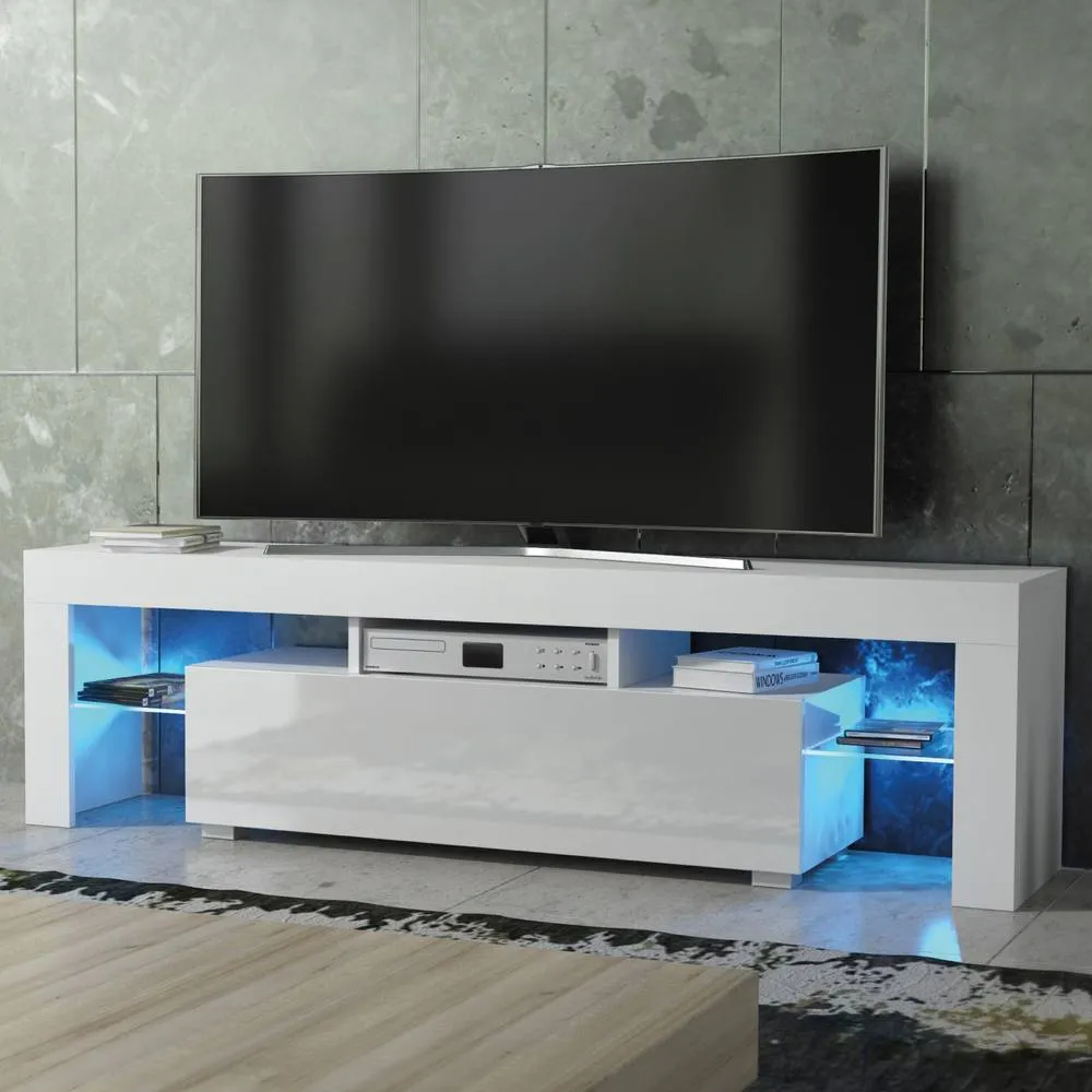 Creative Furniture Aria TV Unit 160cm - White with Gloss Doors + LED Lights 4