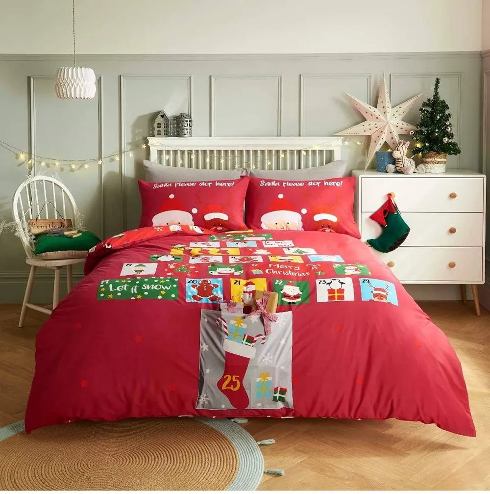 Smart Living Red Advent Calendar Reversible Polycotton Duvet Cover & Pillowcase Set