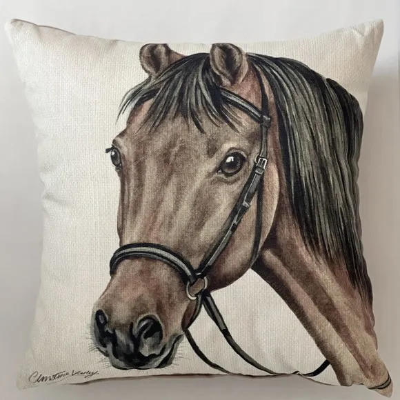 Christine Varley Pale Brown Bay Horse Square Cushion 2