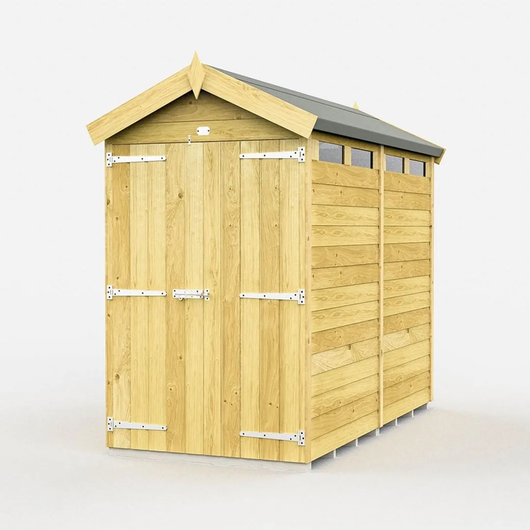 Buttercup Farm 4 x 8 Feet Apex Security Shed - Double Door - L243 x W118 x H217 cm in Brown