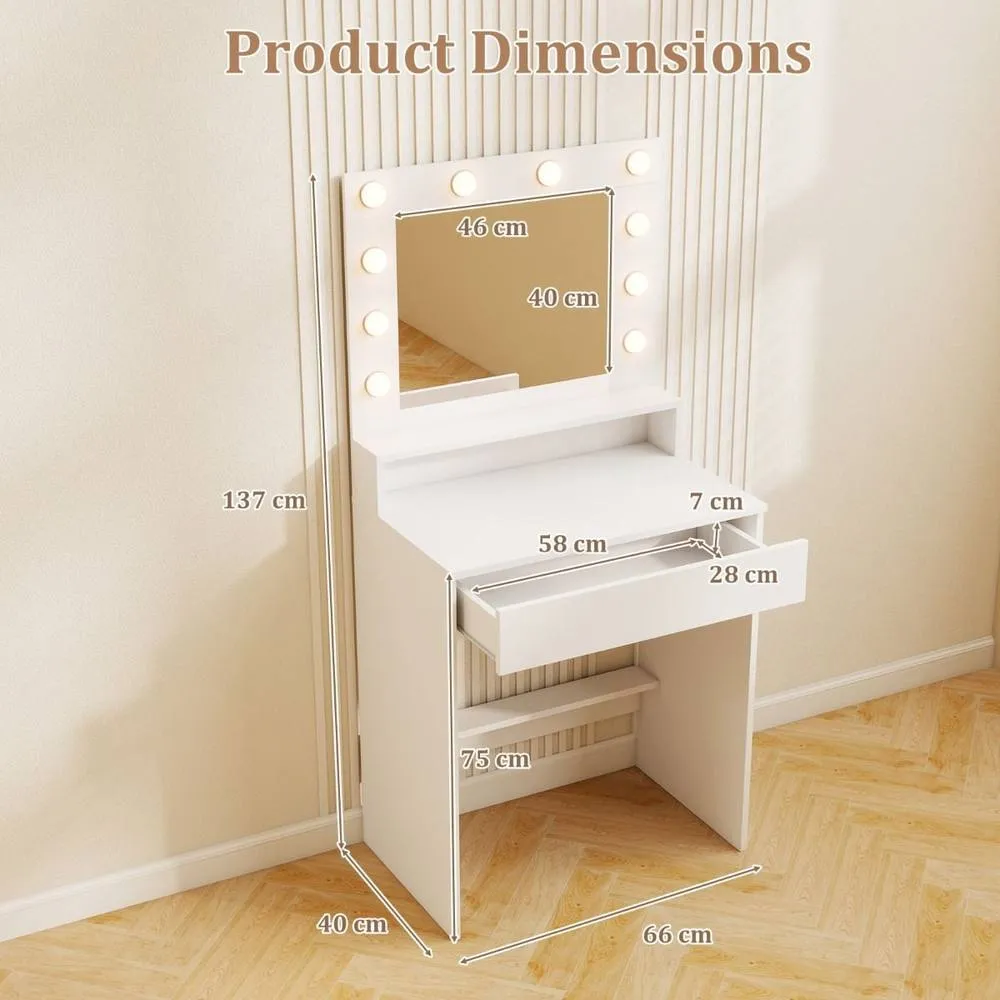 Costway Wooden Vanity Desk w/ Mirror & Lights Modern Dressing Table in White 6