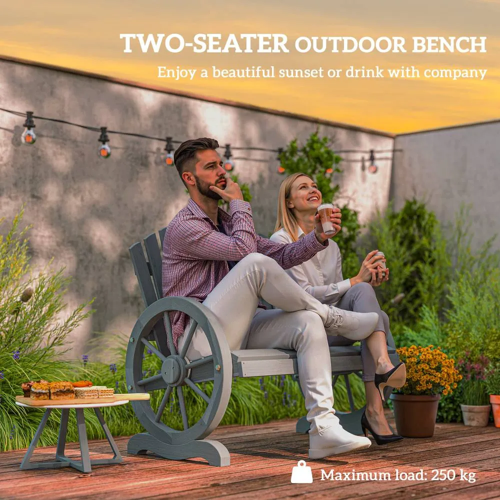 OUTSUNNY 2 Seater Garden Bench w/ Wheel-Shaped Armrests Grey 4