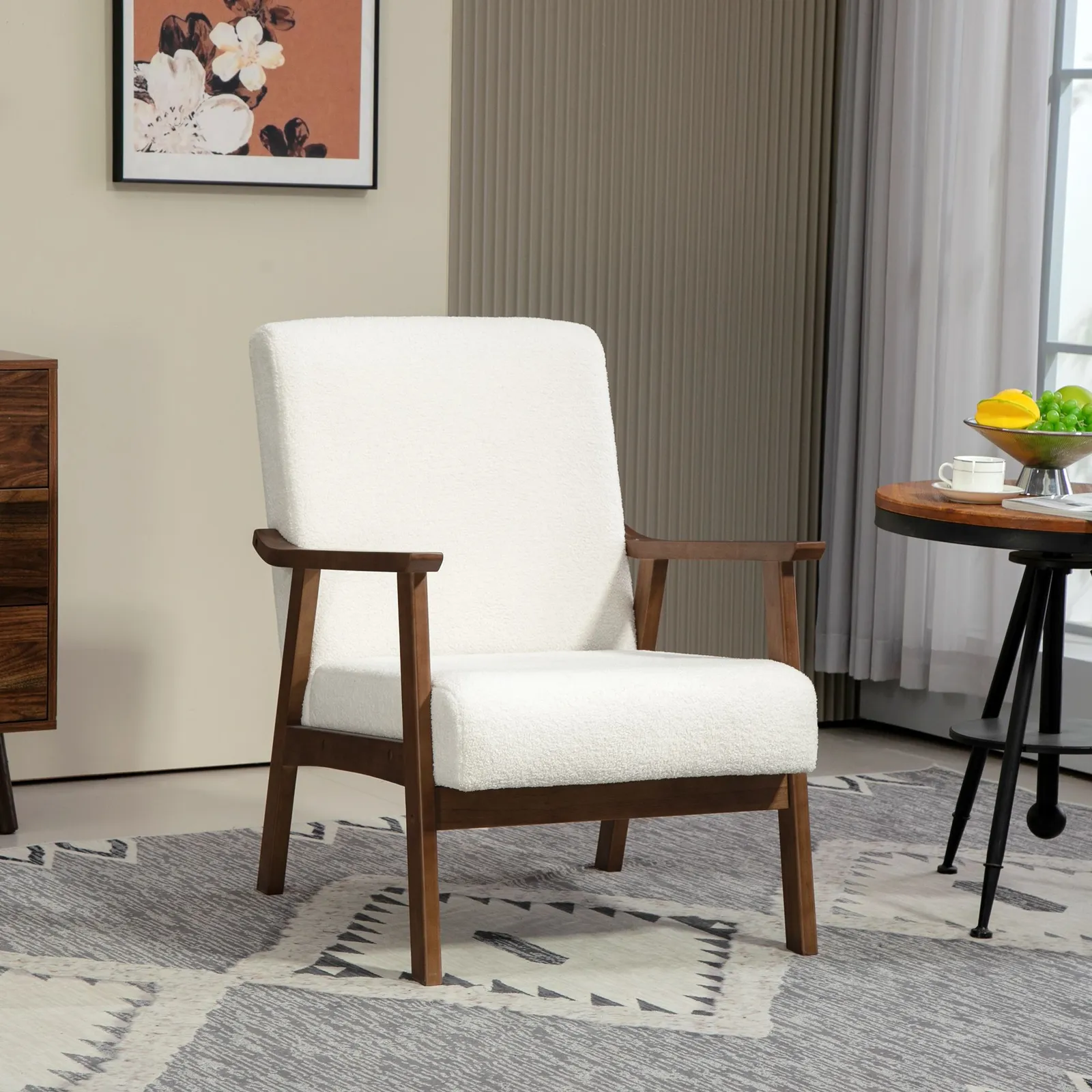 HOMCOM Boucle Accent Chair Armchair W/ Wide Seat for Living Room Bedroom in White